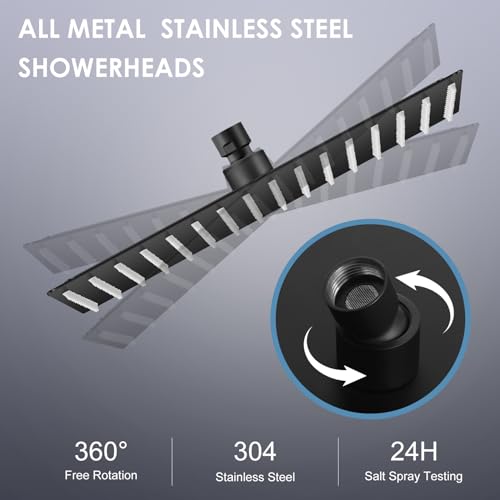 16-Inch Large Rain Shower Head, Matte Black Stainless Steel Rainfall Shower