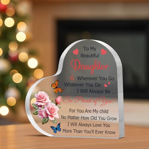 For My Beautiful Daughter Desk Sign – Inspirational Mom Gifts to Daughters Acrylic Plaque (Vadaka) – 10x10 cm