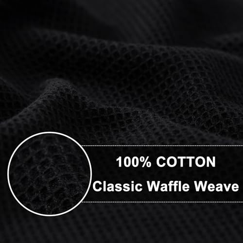 100% Cotton Waffle Weave Kitchen Towels - 4 Pack, Black, 16 x 26 Inches