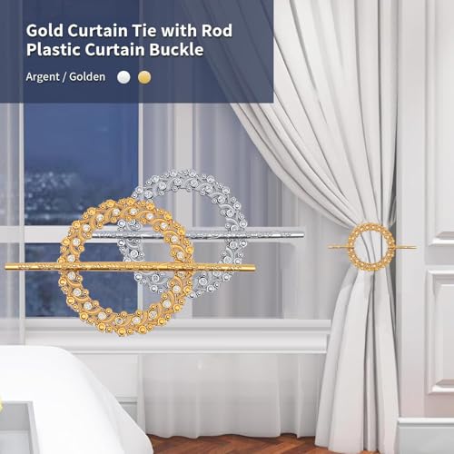 Gold Crystal Curtain Tiebacks with Mounting Rods - 2 Pack
