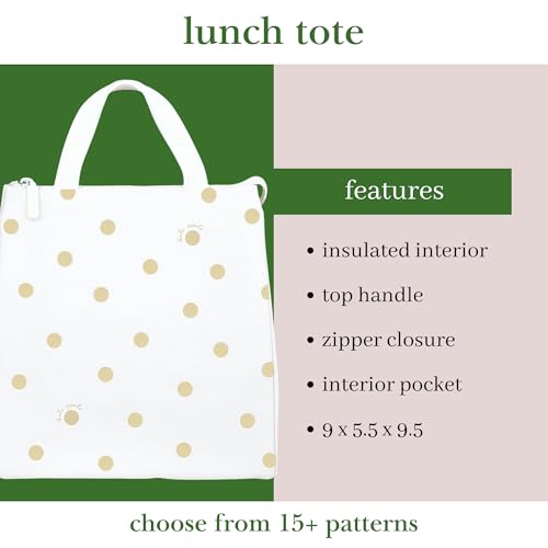 Kate Spade New York Portable Soft Cooler Lunch Bag, Thermal Tote with Silver Insulated Interior Lining and Storage Pocket, Gold Dot with Script
