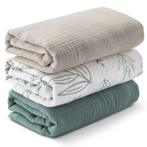 LYRICHOM Organic Cotton Muslin Swaddle Blankets 3 Pack, 38x40 Bright Colors