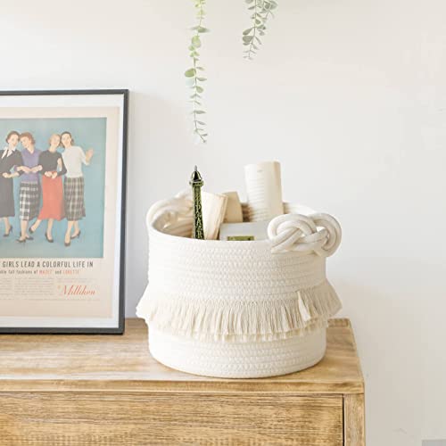 Small Woven Cotton Rope Basket with Tassels - 9.5" Nursery Storage Bin