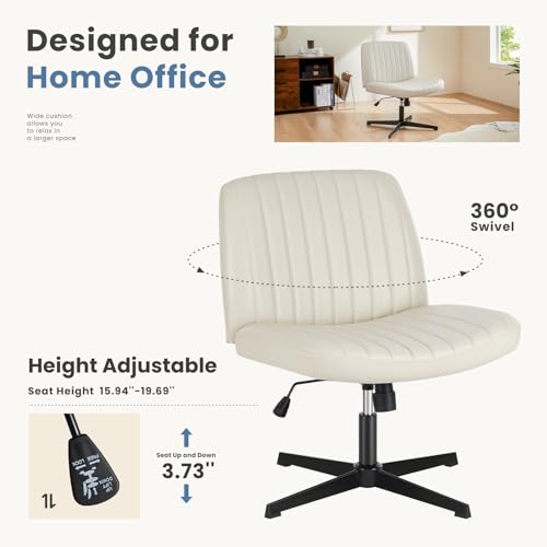 Criss Cross Chair - Armless PU Leather Swivel Vanity Desk Chair