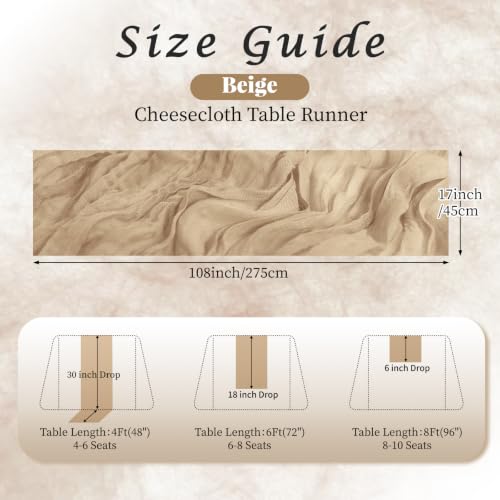 QMDBUI 12 Pack Beige Cheesecloth Table Runners 17 x 108 Inch for Wedding & Party