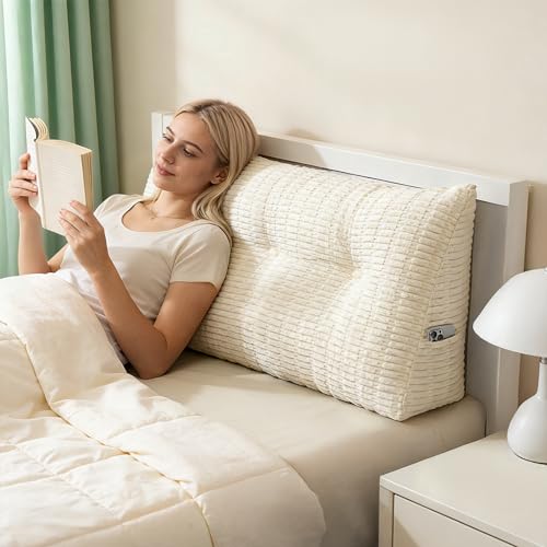 Twin Triangular Wedge Pillow for Headboard - Removable Cover, Beige
