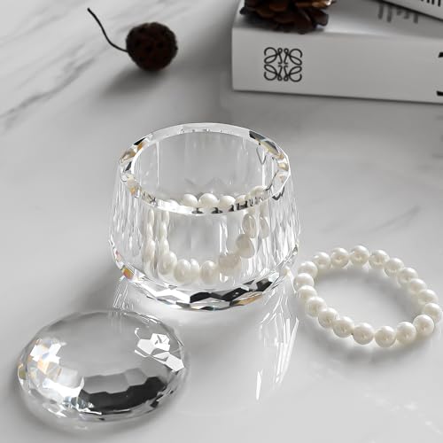 DONOUCLS Crystal Candy Dish with Lid 3.5" x 3.1" Nut Bowl - S Variation, Gift Box