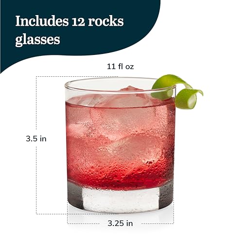 11 oz Heavy Base Rocks Glasses - Set of 12 Old Fashioned Whiskey Tumblers