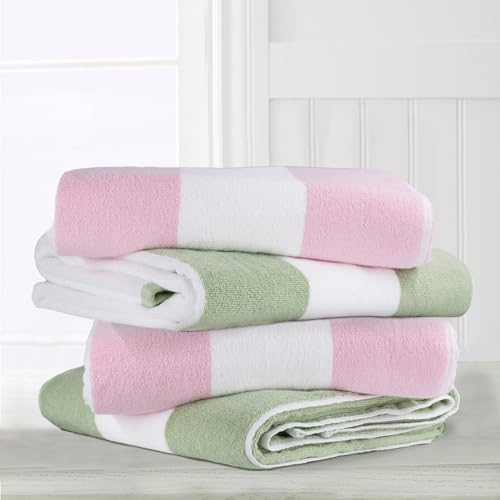 Oversized Cotton Beach Towel - 40x70 Inch Thick Striped Cabana Pool Towel