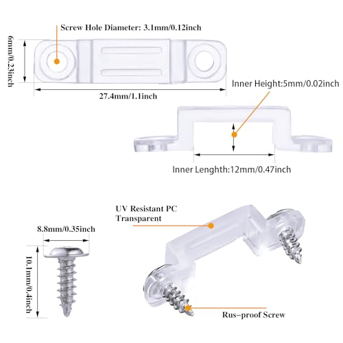 300 Pcs LED Strip Light Mounting Clips with Screws, 12mm Clear Holder Brackets