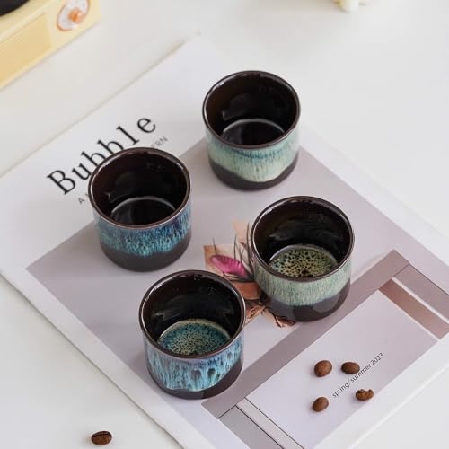 Ceramic Espresso Cups Set of 2 - 2.5oz Demitasse Shots - Full Magic Blue
