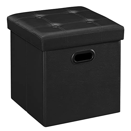 15-Inch Collapsible Storage Ottoman Cube with Handles, Synthetic Leather