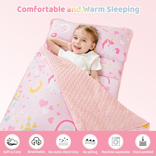 Toddler Nap Mat with Removable Pillow and Blanket for Preschool Daycare