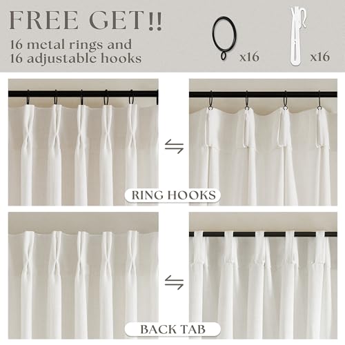 TWODRAPES Pinch Pleated Linen Curtains 84 Inch 2 Panels Cream Ivory