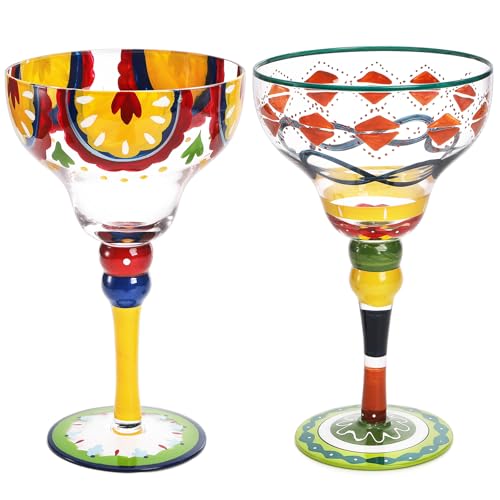 ZAVOOS Set of 2 Medium 10 Oz Margarita Glasses - Hand-Blown, Elegant Mexican Design
