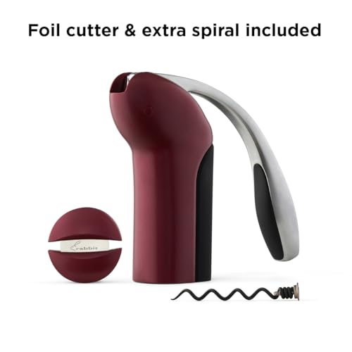Rabbit Merlot Wine Lever Corkscrew with Foil Cutter & Extra Spiral, 7.7 x 8.8 in