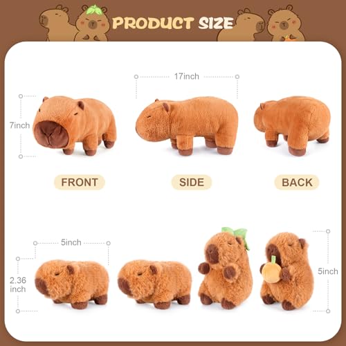 Capybara Plush Family Set: 17-Inch Mommy with 4 Baby Stuffed Animals