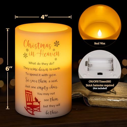 Christmas in Heaven Flameless Memorial Candle with Timer - Sympathy Gift for Loss of Loved One
