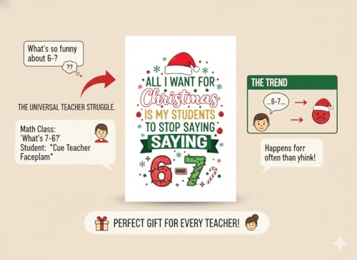 All I Want For Christmas Is My Students To Stop Saying 6-7 Teacher Card - Funny Holiday Meme Greeting Card with Kraft Envelope