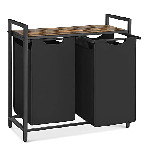 2-Bag Laundry Hamper with Shelf, Sorting Basket with Metal Frame