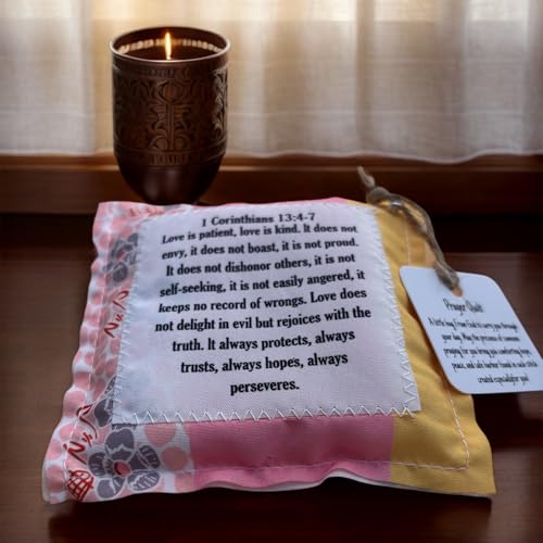 Pocket Prayer Quilt with Cross, 4x4 Inch Scripture Keepsake Gift