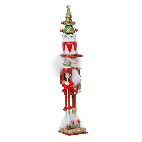 15-Inch Wooden Nutcracker Figurine with Christmas Tree Hat - Red & Green