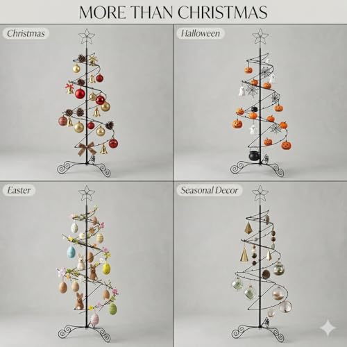 HOHIYA 3 ft Spiral Ornament Display Tree - Black Metal Christmas Stand with 35 Hooks