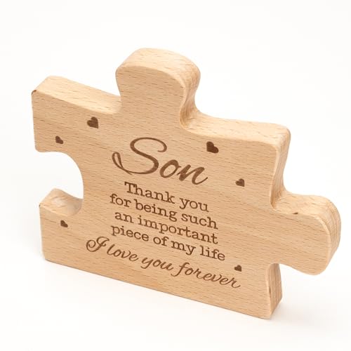 Engraved Wooden Puzzle Piece Keepsake for Son — MAILAMCRAFT Son Gift, Birthday/Graduation/Wedding Gift
