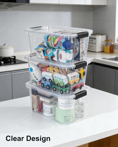 Clear Plastic Storage Bins with Lids 7 Quart 6 Pack Stackable