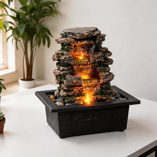 Indoor Tabletop Water Fountain with Automatic Pump & River Rocks