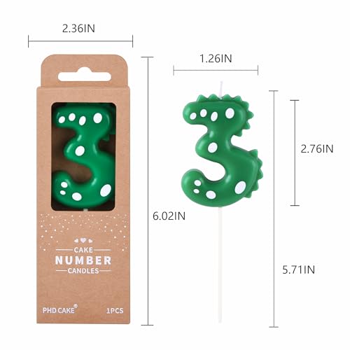Large Green Dinosaur 3 Number Birthday Candle - 2.76 Inch