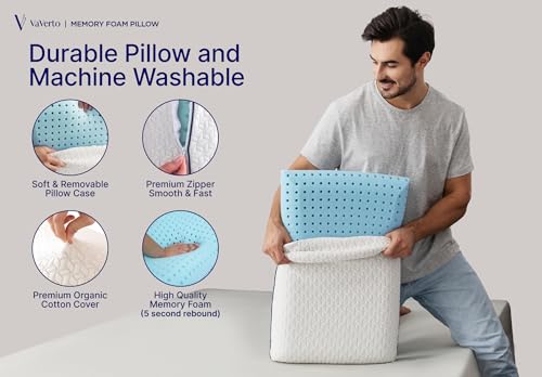 Vaverto Cooling Gel Memory Foam Pillow - Standard Firm Bed Pillow