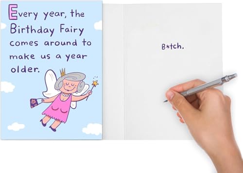 Funny Birthday Fairy Greeting Card, 5x7 Premium Cardstock with Bonus Postcard
