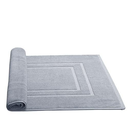 Feather & Stitch 2-Piece 100% Cotton Terry Bath Mat Set 30x21 Inch Grey