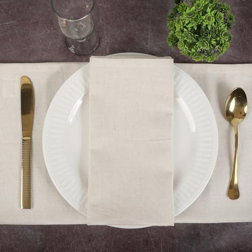 Cloth Napkins Set of 12 - 18x18 Inch Cotton Linen Blend Dinner Napkins, Ivory