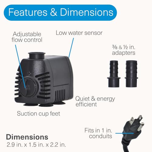 80 GPH Fountain Pump with Low-Water Auto Shut-Off for Small Fountains