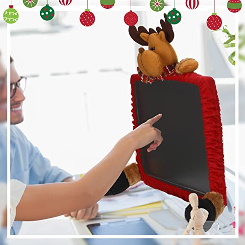 Oudain 2-Pack Christmas Monitor Covers with Santa & Reindeer Decorations, Fits 19-27 inch Screens