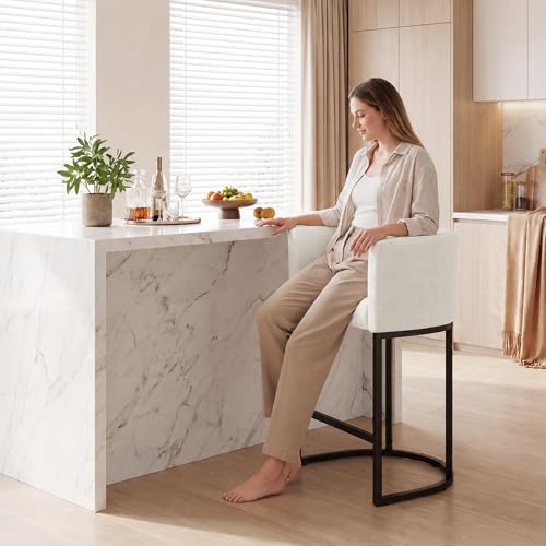 Chenille Counter Height Bar Stools with Arms, 26-Inch Set of 2