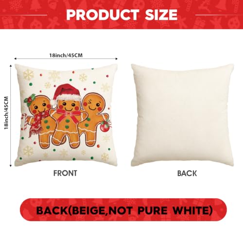 AVOIN colorlife Christmas Gingerbread Man 18x18 Inch White Pillow Cover - Holiday Decor