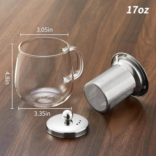 DOPUDO 34oz Glass Tea Cup with Infuser & Lid - Large Borosilicate Mug for Loose Leaf & Blooming Tea