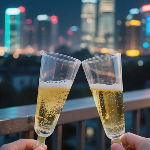GQYJENTLX Clear Plastic Champagne Flutes 25 Pack - Disposable Stemless Glasses for Parties