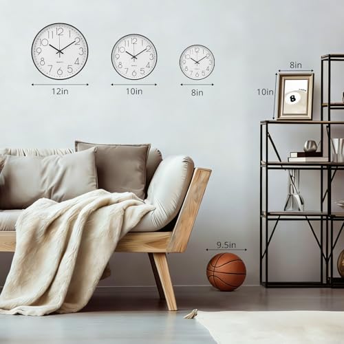 12-Inch Silent Quartz Wall Clock - Modern Round Decor with Gold 3D Dial