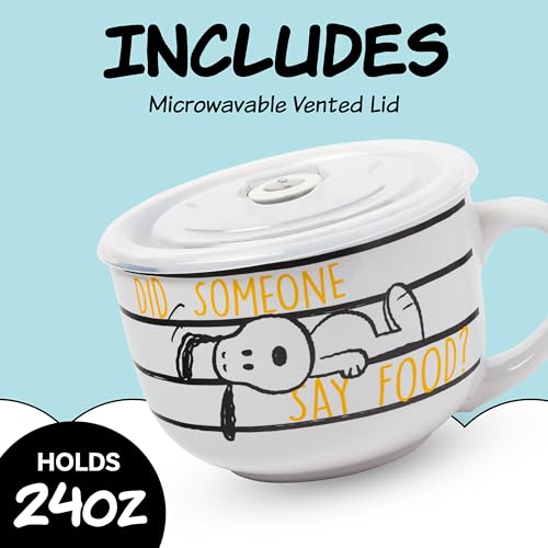 Peanuts Snoopy Did Someone Say Food Ceramic Soup Mug 24oz with Vented Lid - Silver Buffalo