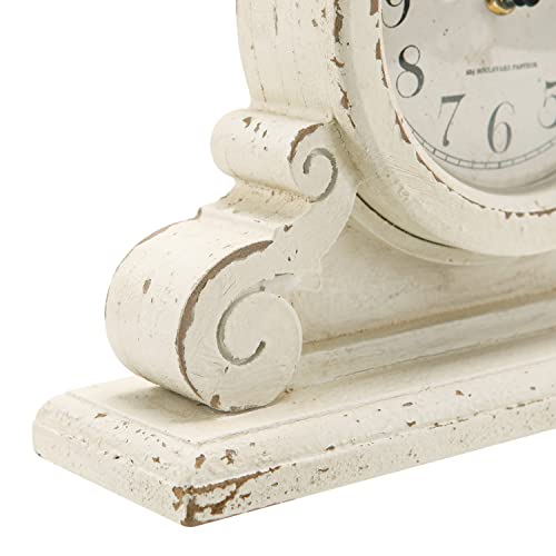 Vintage Bird Mantel Clock - Shabby Chic Distressed White Wooden Desk Clock