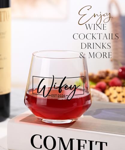 Wifey and Hubby Stemless Wine and Whiskey Glass Set for Couples