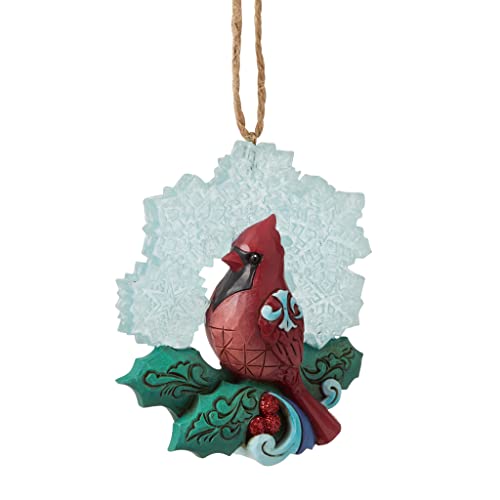Enesco Jim Shore Heartwood Creek Winter Wonderland Cardinal with Snowflake Hanging Ornament, 3.66 Inch, Multicolor