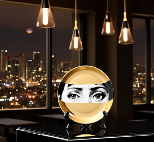 Surreal Eyes Decorative Wall Plate, 8-Inch Bone China with 24K Gold Finish
