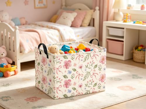 Rectangular Decorative Storage Basket with Bowknot for Kids Toy Organizer