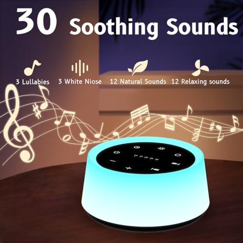 White Noise Sound Machine with 30 Soothing Sounds & 12-Color Night Light