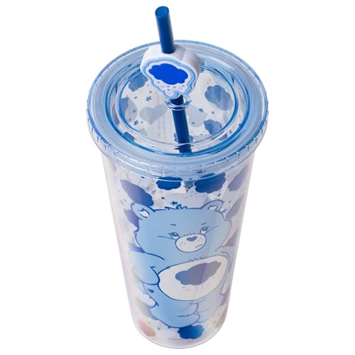 Care Bears Grumpy Bear Glitter Cold Cup 24oz, Official Silver Buffalo Merchandise
